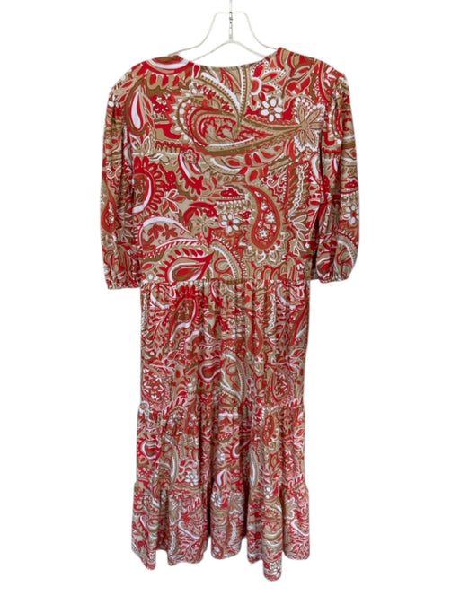 Jude Connally Size S Red & Tan Polyester V Neck Bubble Sleeve Abstract Dress Red & Tan / S