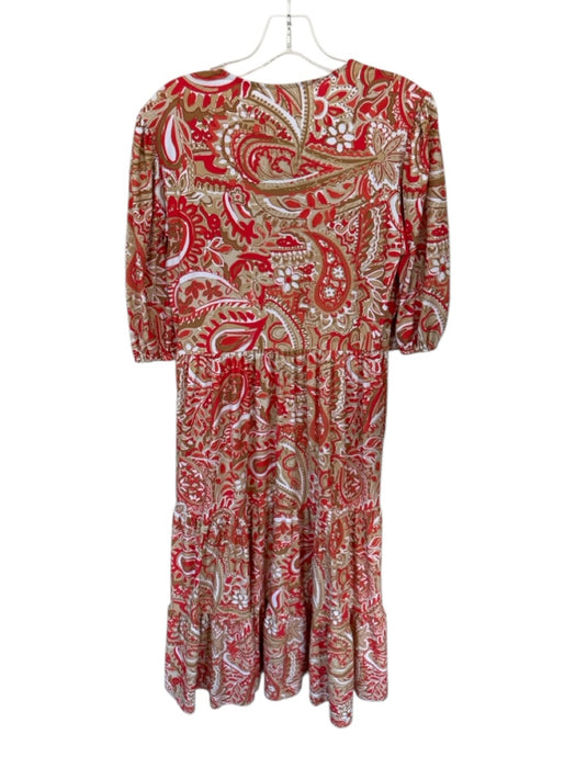 Jude Connally Size S Red & Tan Polyester V Neck Bubble Sleeve Abstract Dress Red & Tan / S