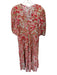 Jude Connally Size S Red & Tan Polyester V Neck Bubble Sleeve Abstract Dress Red & Tan / S