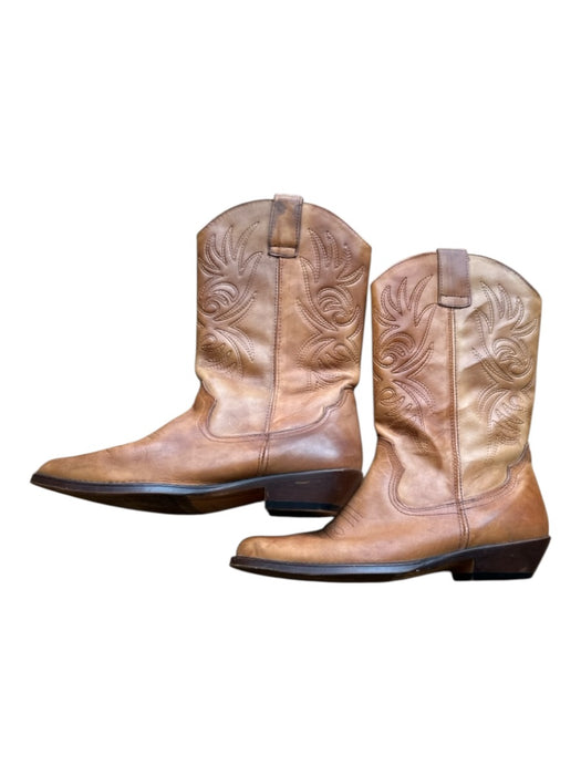 Shoe Size 8.5 Brown Leather Stitching Cowboy Boots Brown / 8.5