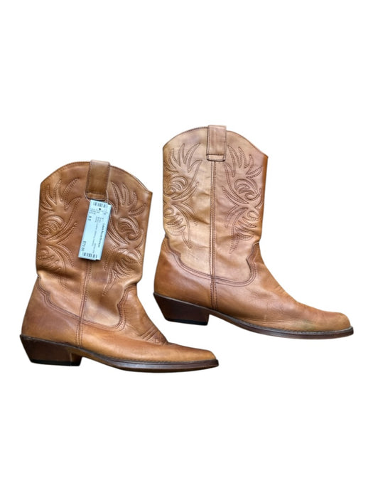 Shoe Size 8.5 Brown Leather Stitching Cowboy Boots Brown / 8.5
