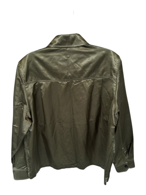 COS Size 6 Olive Green Polyester Long Sleeve Shiny Button Down Top Olive Green / 6