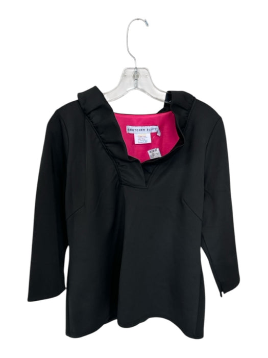 Gretchen Scott Size XL Black & Pink Polyester Blend Ruffle Collar Top Black & Pink / XL