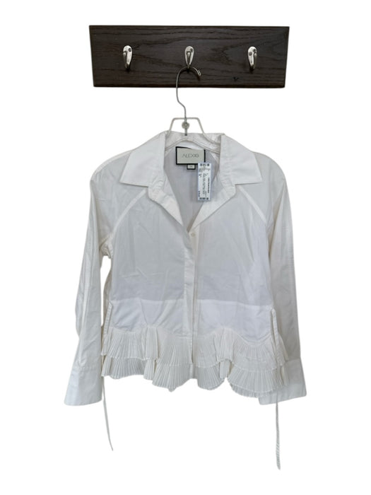 Alexis Size M White Cotton Long Sleeve Acordian Pleated Button Down Collar Top White / M