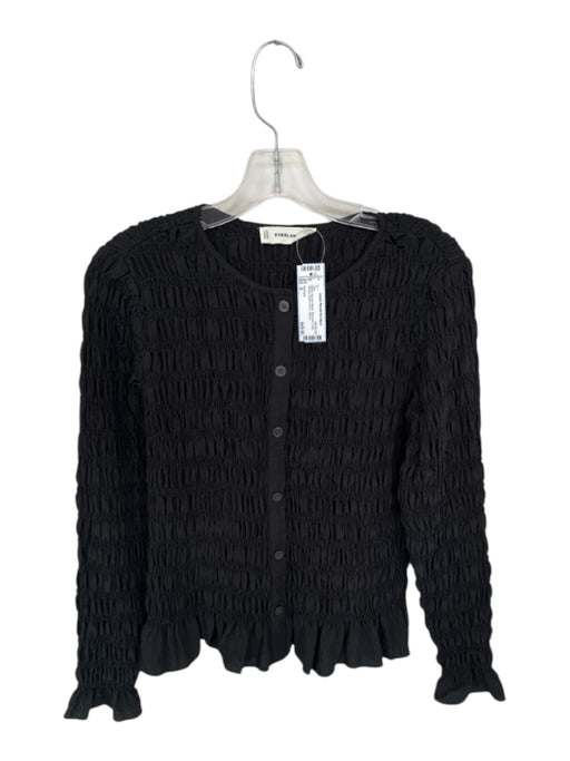 Everlane Size S Black Viscose Blend Rouched Long Sleeve Button Down Top Black / S