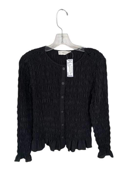 Everlane Size S Black Viscose Blend Rouched Long Sleeve Button Down Top Black / S