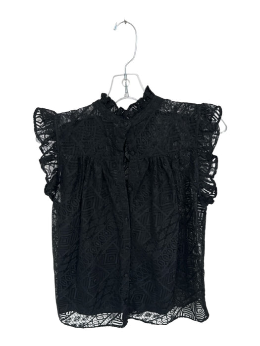 Frame Size M Black Rayon Blend Flutter Sleeves Lace Overlay Slip Top Black / M