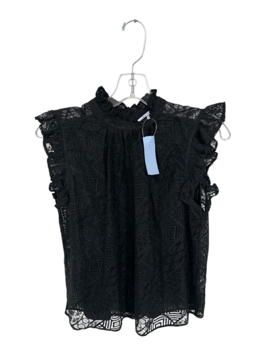 Frame Size M Black Rayon Blend Flutter Sleeves Lace Overlay Slip Top Black / M