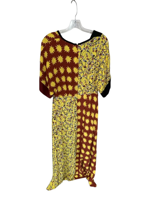 Diane Von Furstenberg Size M Yellow & Brown Lenzing Blend Short Sleeve Dress Yellow & Brown / M