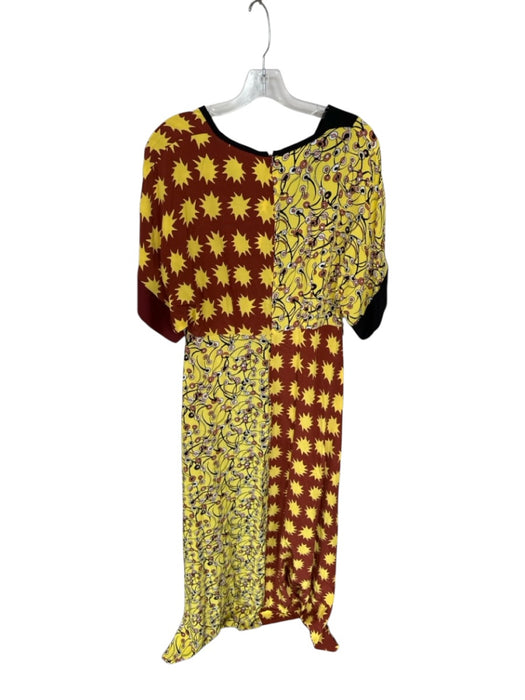 Diane Von Furstenberg Size M Yellow & Brown Lenzing Blend Short Sleeve Dress Yellow & Brown / M