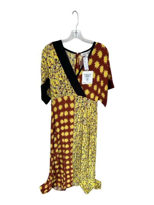Diane Von Furstenberg Size M Yellow & Brown Lenzing Blend Short Sleeve Dress Yellow & Brown / M
