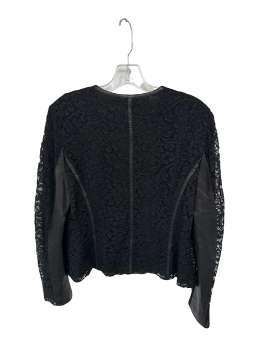 St. John Couture Size 10 Black Cotton Blend Leather Accent Lace Overlay Jacket Black / 10