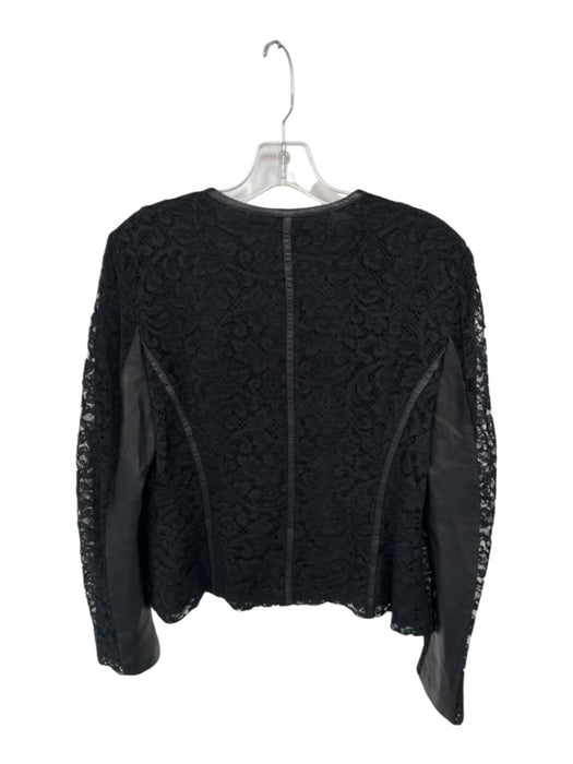 St. John Couture Size 10 Black Cotton Blend Leather Accent Lace Overlay Jacket Black / 10