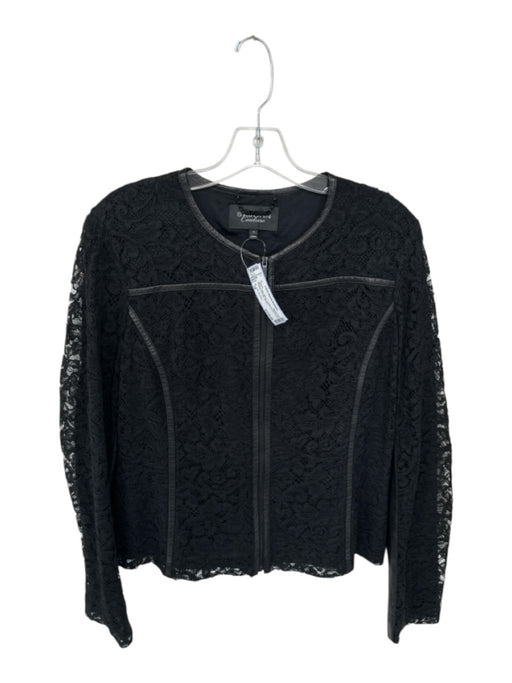St. John Couture Size 10 Black Cotton Blend Leather Accent Lace Overlay Jacket Black / 10