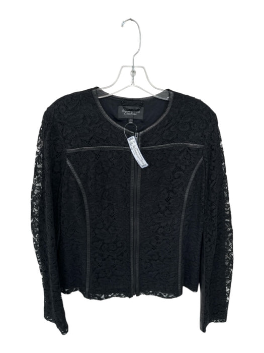 St. John Couture Size 10 Black Cotton Blend Leather Accent Lace Overlay Jacket Black / 10
