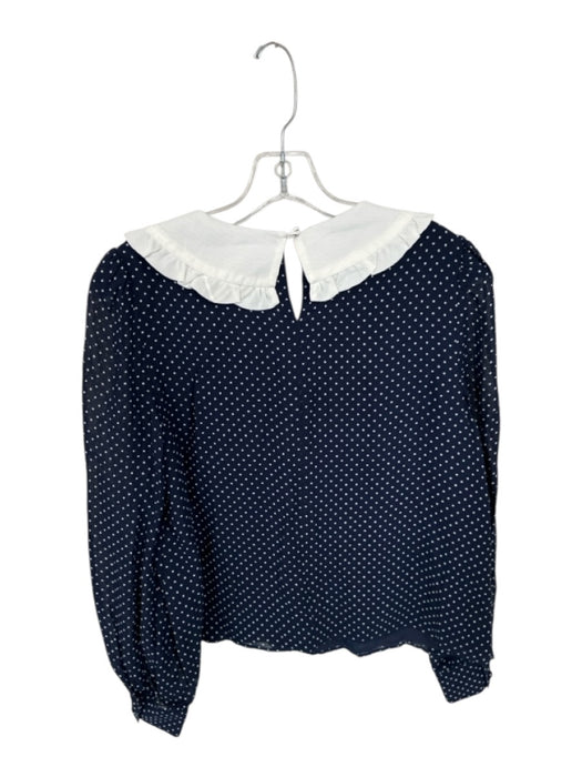 Reformation Size L Navy & white Viscose Long Sleeve Bib Polka dot Top Navy & white / L