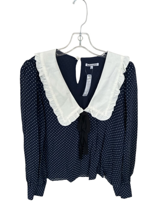 Reformation Size L Navy & white Viscose Long Sleeve Bib Polka dot Top Navy & white / L