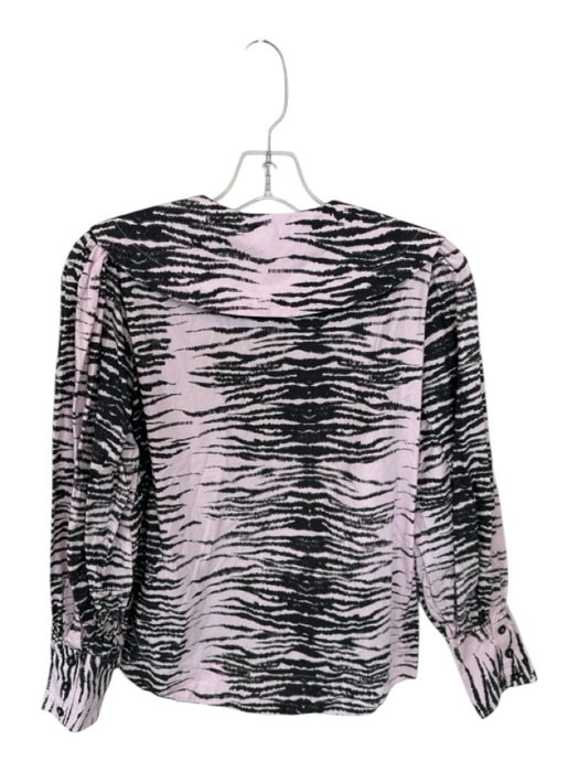 Ganni Size 36 Pink & Black Cotton Long Sleeve Animal Print Bib Top Pink & Black / 36