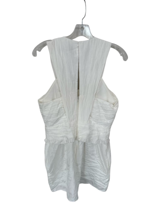 Reiss Size 8 White Viscose Blend Rouched V Neck Back Zip Sleeveless Dress White / 8