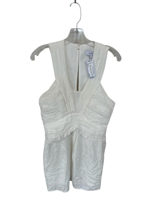 Reiss Size 8 White Viscose Blend Rouched V Neck Back Zip Sleeveless Dress White / 8