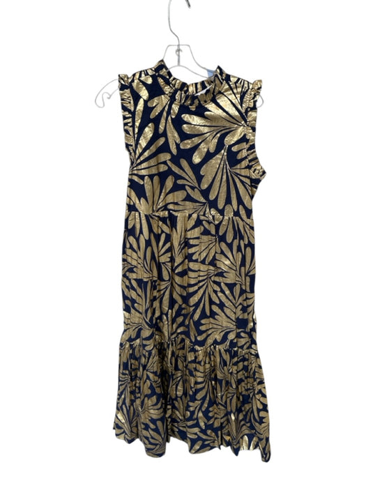 Jude Connally Size S navy & gold Cotton Blend Sleeveless Metallic Maxi Dress navy & gold / S