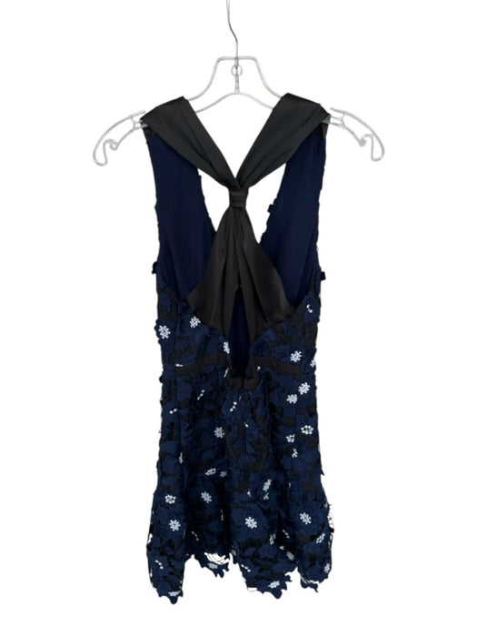 Milly Size 8 Navy & Black Lace V Neck Flowers Racerback Dress Navy & Black / 8