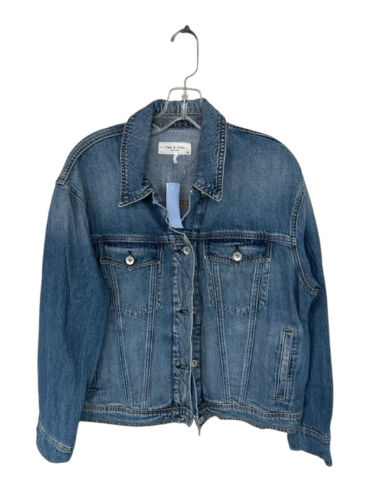 Rag & Bone Size L Med Dark Wash Cotton Long Sleeve Buttons Denim Jacket Med Dark Wash / L