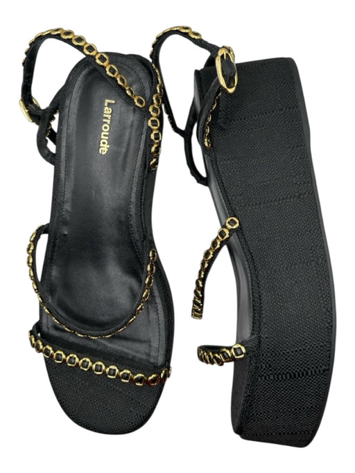 Larroude Shoe Size 9 Black & Gold Canvas Platform Chains Ankle Strap Sandals Black & Gold / 9