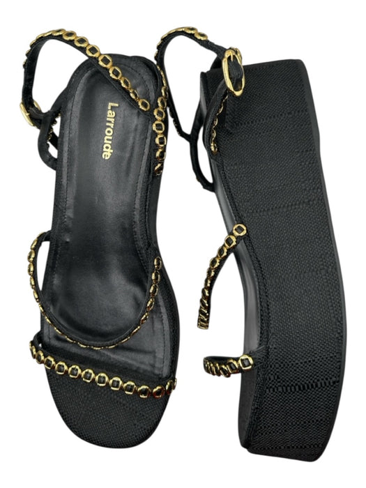 Larroude Shoe Size 9 Black & Gold Canvas Platform Chains Ankle Strap Sandals Black & Gold / 9
