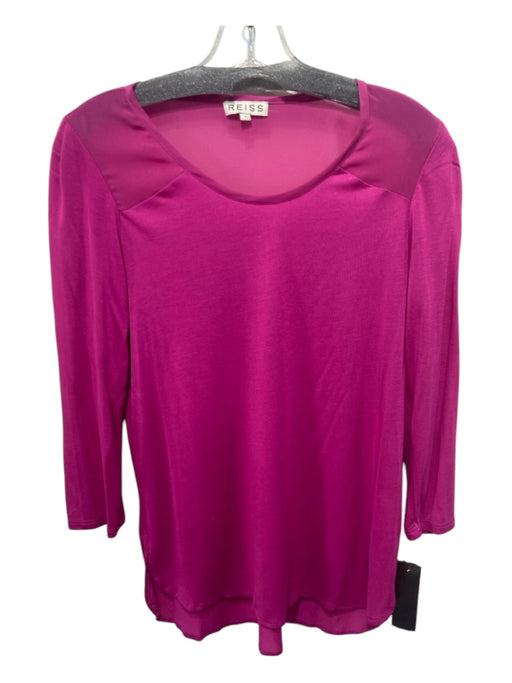 Reiss Size S Magenta Pink Viscose Scoop Neck 3/4 Sleeve Top Magenta Pink / S