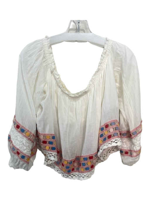 Free People Size S White & Multi Cotton Embroidered Off Shoulder Top White & Multi / S