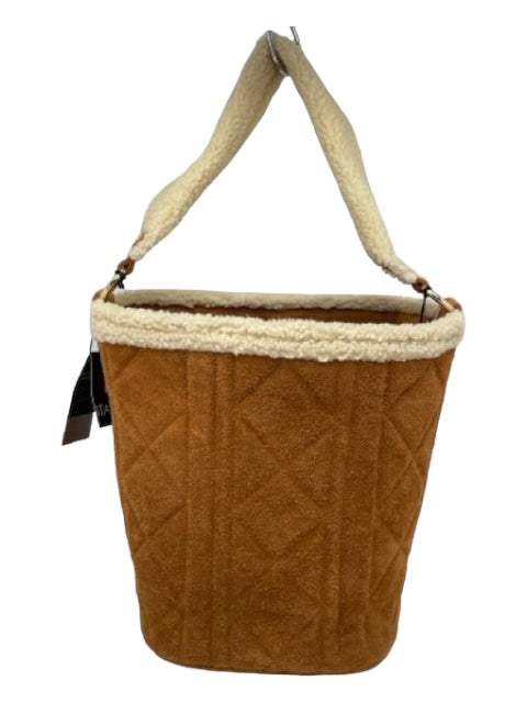 Claudia Firenze Brown & Cream Leather Suede Quilted Faux Sherpa Bucket Bag Brown & Cream / Medium