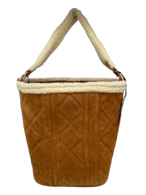 Claudia Firenze Brown & Cream Leather Suede Quilted Faux Sherpa Bucket Bag Brown & Cream / Medium