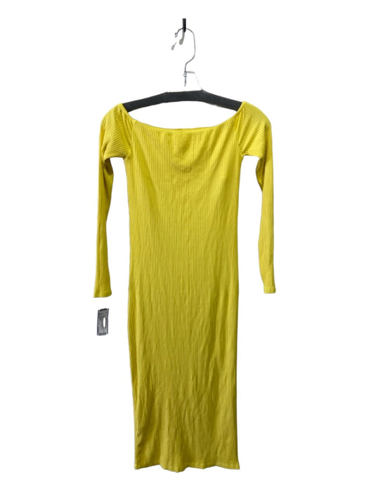 Enza Costa Size XS Yellow Viscose Blend Off Shoulder Ribbed Long Sleeve Dress Yellow / XS