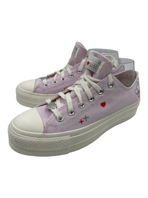 Converse Shoe Size 9 White, Pink, Red Canvas Rubber Sole Hearts Lace Up Sneakers White, Pink, Red / 9