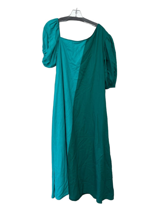 Crosby Size M Blue & Green Viscose Blend Colorblock Maxi Off Shoulder Dress Blue & Green / M