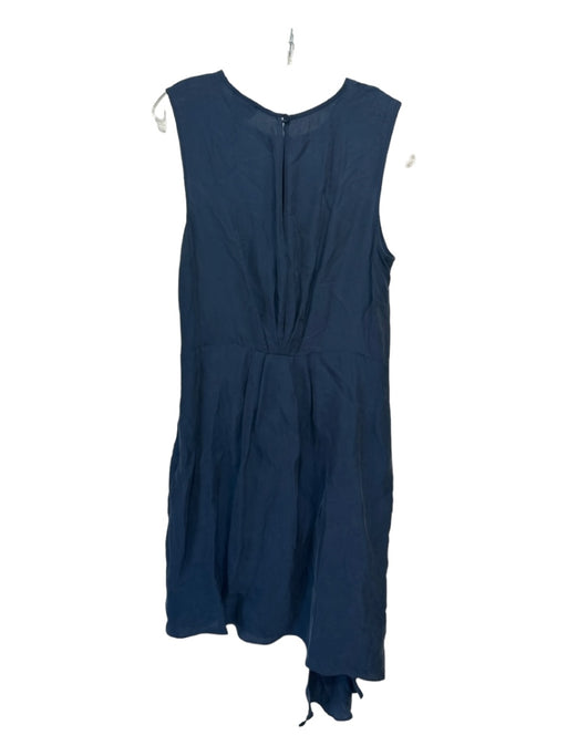 Milly Size 12 Navy Viscose Round Neck Sleeveless Side Zip Gathered Detail Dress Navy / 12