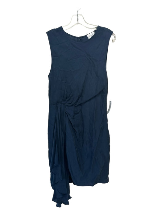 Milly Size 12 Navy Viscose Round Neck Sleeveless Side Zip Gathered Detail Dress Navy / 12