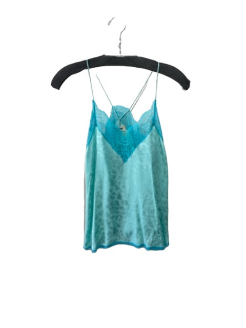 Zadig & Voltaire Size XS Blue & Teal Silk Cami Spaghetti Strap Lace Trim Top Blue & Teal / XS