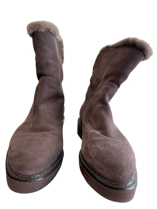 Aquatalia Shoe Size 6 Brown Leather Upper Suede Fur Lined Almond Toe Boots Brown / 6