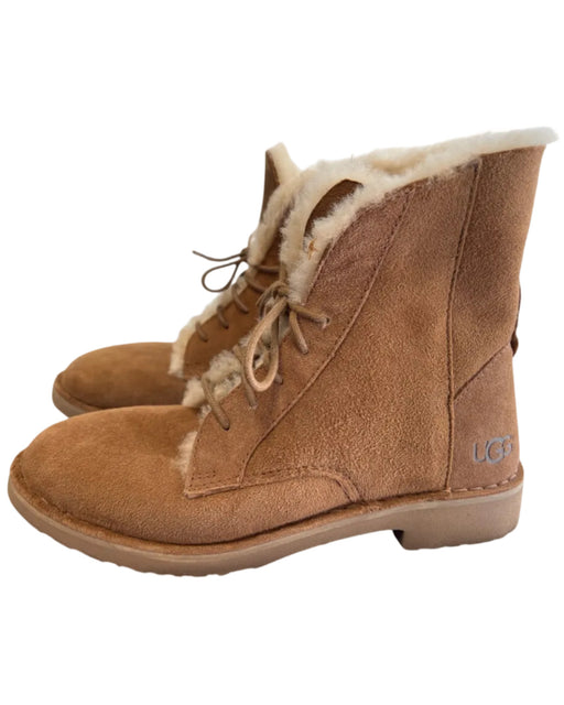 Ugg Shoe Size 7 Brown Leather Upper Suede Round Toe Lace Up Fur Lining Boots Brown / 7