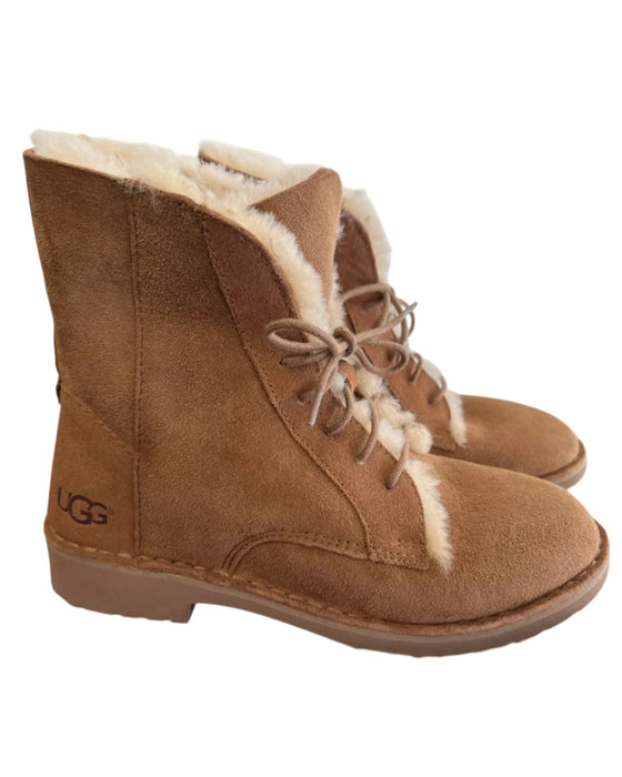 Ugg Shoe Size 7 Brown Leather Upper Suede Round Toe Lace Up Fur Lining Boots Brown / 7