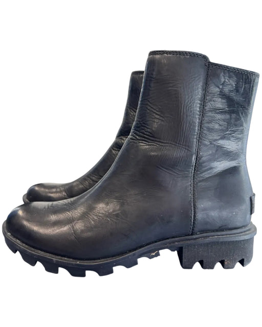 Sorel Shoe Size 7 Black Leather Upper Round Toe Side Zip Ankle Boot Boots Black / 7