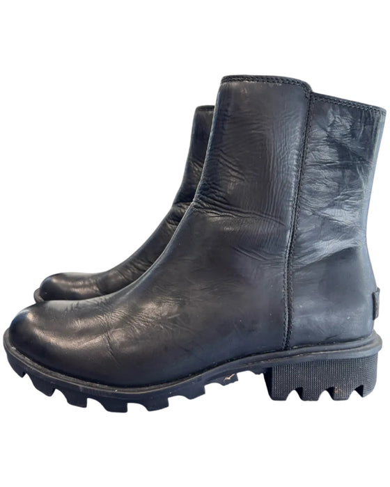 Sorel Shoe Size 7 Black Leather Upper Round Toe Side Zip Ankle Boot Boots Black / 7