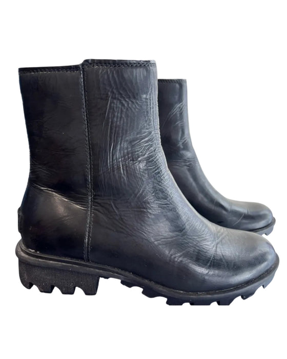 Sorel Shoe Size 7 Black Leather Upper Round Toe Side Zip Ankle Boot Boots Black / 7