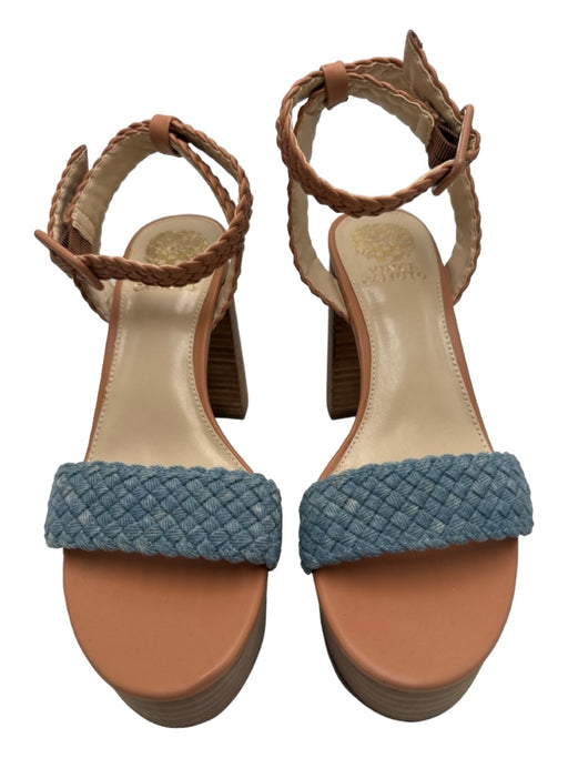 Vince Camuto Shoe Size 9 Tan & Blue Cotton Denim Leather Braided Platform Shoes Tan & blue / 9