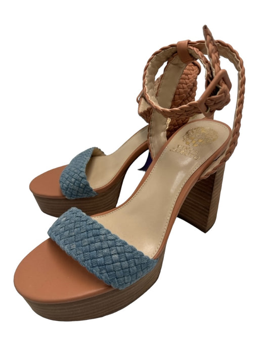 Vince Camuto Shoe Size 9 Tan & Blue Cotton Denim Leather Braided Platform Shoes Tan & blue / 9