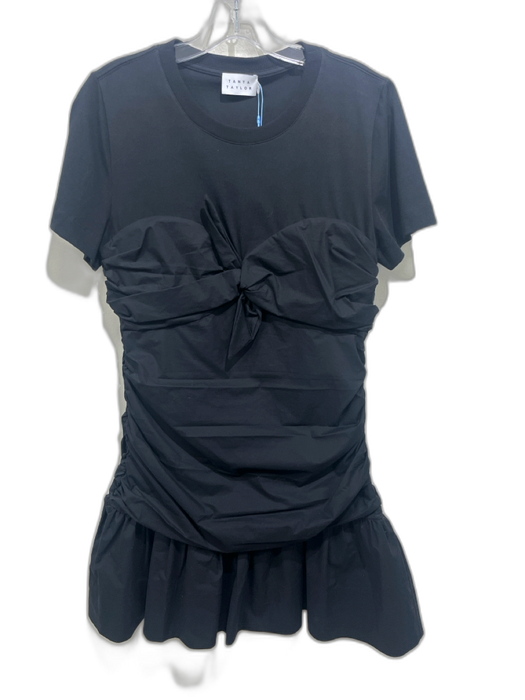 Tanya Taylor Size M Black Cotton Short Sleeve Ruched Knot Detail Dress Black / M
