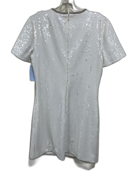 Self-Portrait Size 6 White Polyester Sequined Rhinestone Trim short sleeve Dress White / 6