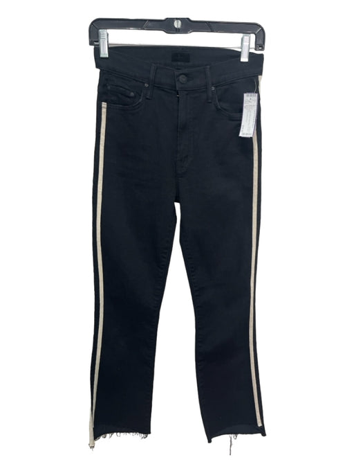 Mother Size 26 Black Cotton Blend Side Stripe Straight Jeans Black / 26